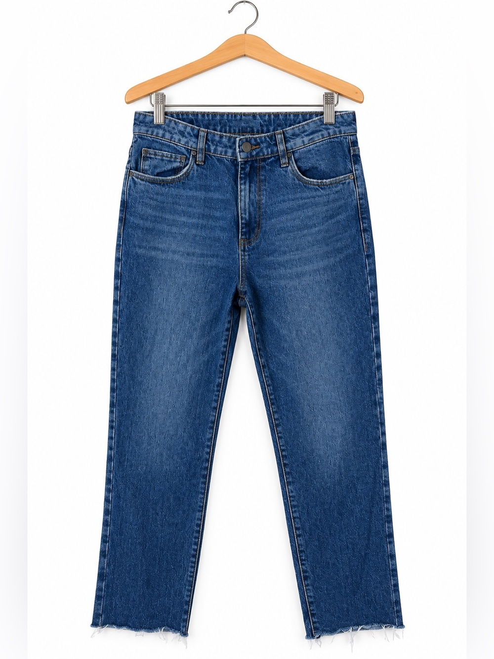 BP High Rise Straight Leg Cropped Blue Denim Jeans Raw Hem Size 28 Classic